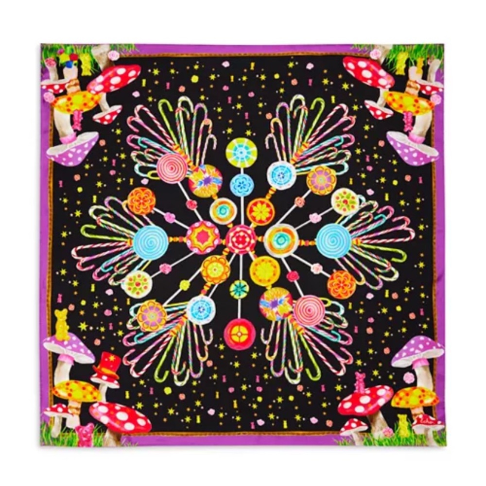 Bloomingdales Exclusive NWT Echo New York Candy and mushroom print Silk Scarf 🍄🔥